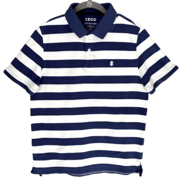 IZOD Men's Advantage Performance Natural Stretch Polo Shirt Blue/White S… - Picture 1 of 7